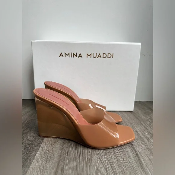 Amina Muaddi Lupita 95 PVC wedge sandals EU37.5/US7.5 $1105 - Picture 10 of 13